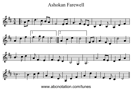 Ashokan Farewell - staff notation
