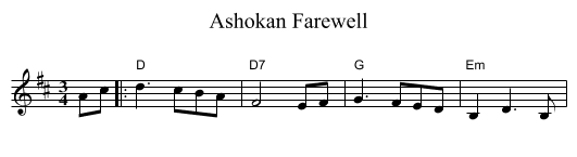 Ashokan Farewell - staff notation