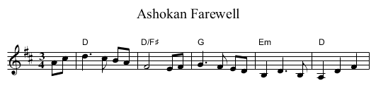Ashokan Farewell - staff notation