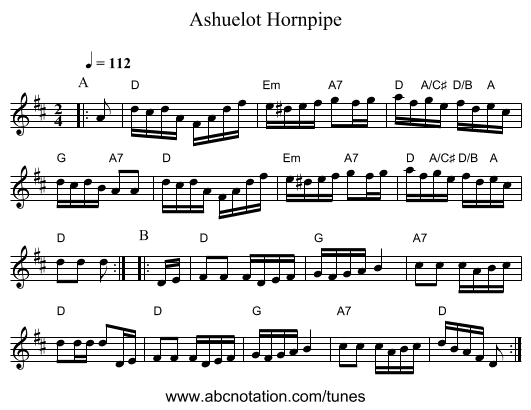 Ashuelot Hornpipe - staff notation