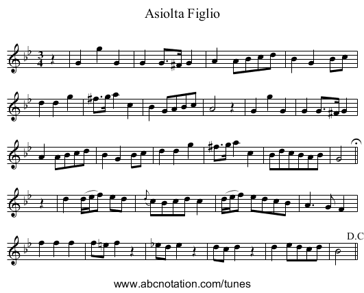 Asiolta Figlio - staff notation