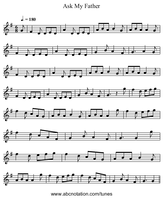 Ask My Father - staff notation