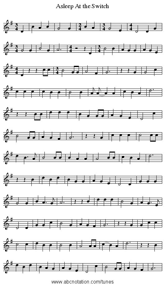 Asleep At the Switch - staff notation