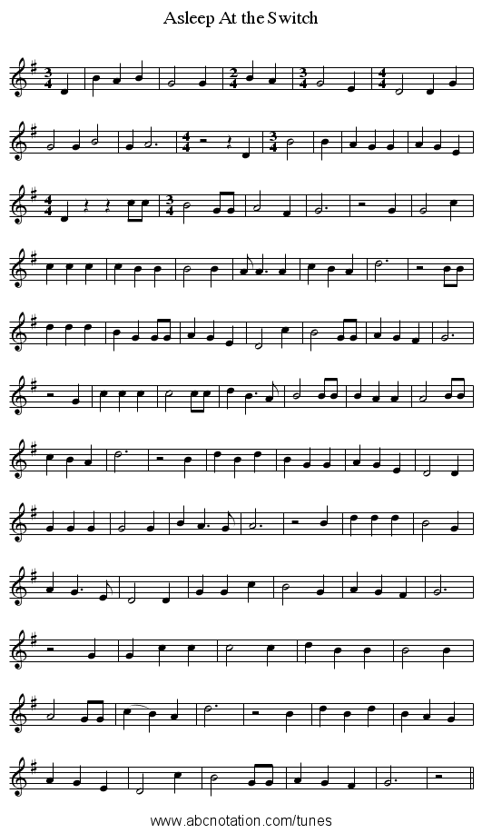 Asleep At the Switch - staff notation