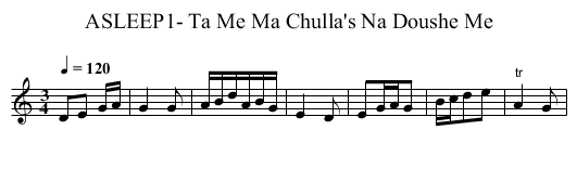 ASLEEP1- Ta Me Ma Chulla's Na Doushe Me - staff notation