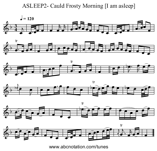 ASLEEP2- Cauld Frosty Morning [I am asleep] - staff notation