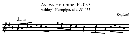 Asleys Hornpipe. JC.035 - staff notation