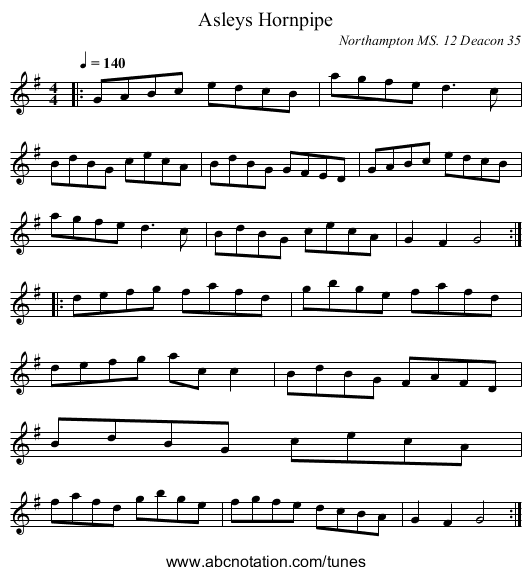Asleys Hornpipe - staff notation