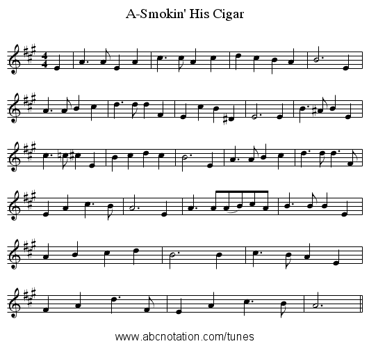 A-Smokin' His Cigar - staff notation