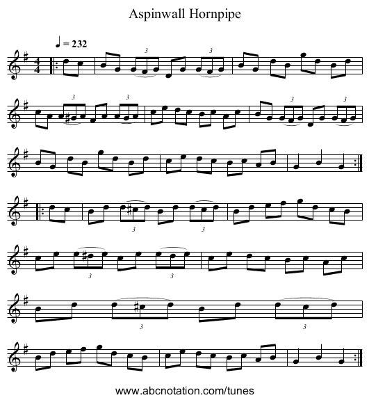 Aspinwall Hornpipe - staff notation