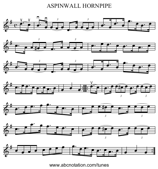 ASPINWALL HORNPIPE - staff notation
