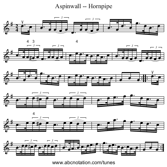 Aspinwall -- Hornpipe - staff notation