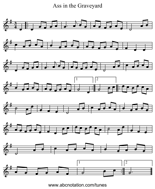 Ass in the Graveyard - staff notation