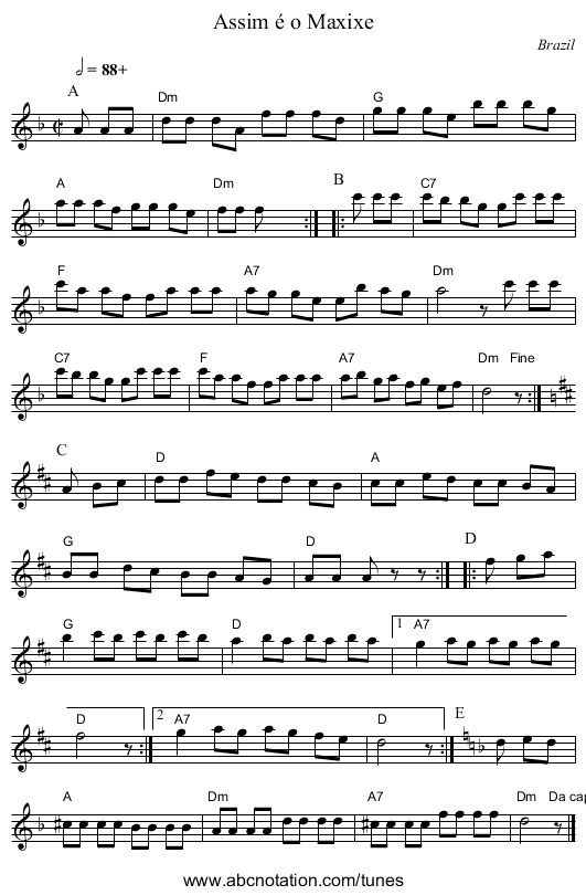 Assim é o Maxixe - staff notation