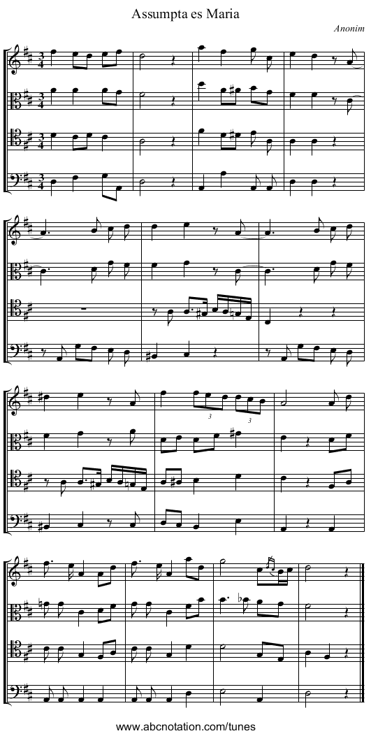 Assumpta es Maria - staff notation