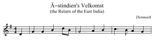 Ã–stindien's Velkomst - staff notation