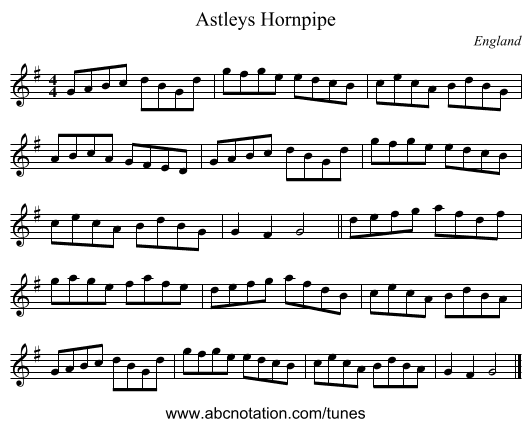 Astleys Hornpipe - staff notation