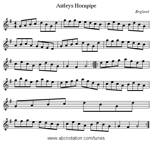 Astleys Hornpipe - staff notation