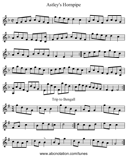 Astley's Hornpipe - staff notation