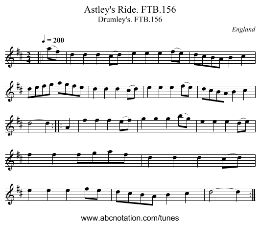 Astley's Ride. FTB.156 - staff notation