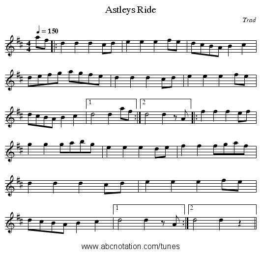 Astleys Ride - staff notation