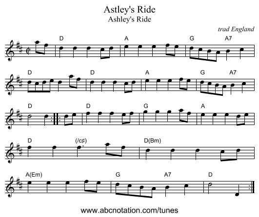 Astley's Ride - staff notation