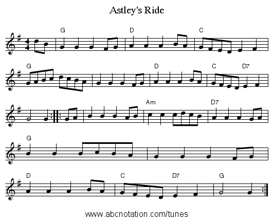 Astley's Ride - staff notation