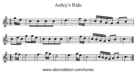 Astley's Ride - staff notation