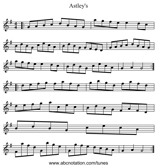 Astley's - staff notation