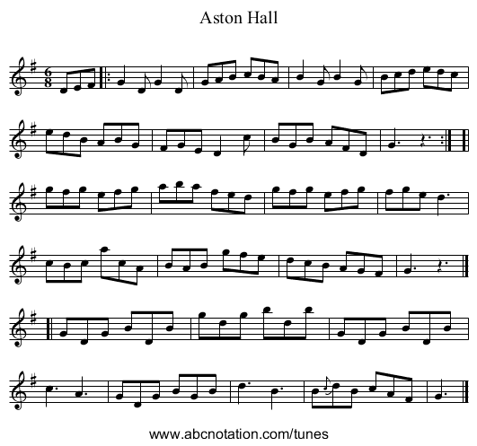 Aston Hall - staff notation