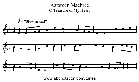 Astoreen Machree - staff notation