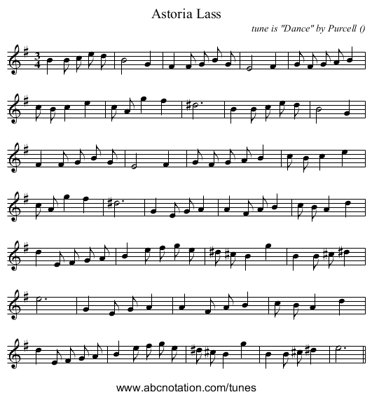 Astoria Lass - staff notation