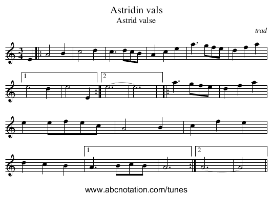 Astridin vals - staff notation
