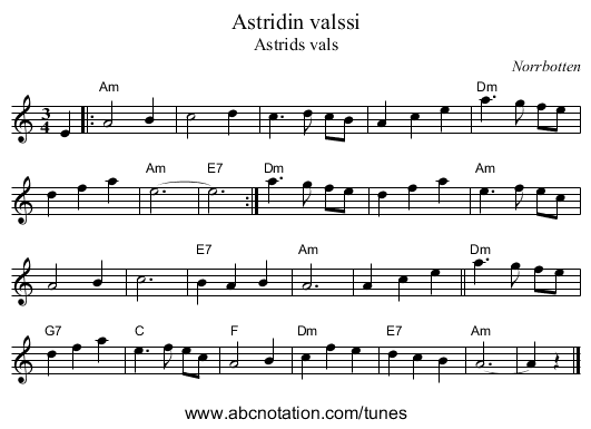 Astridin valssi - staff notation