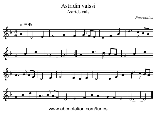 Astridin valssi - staff notation