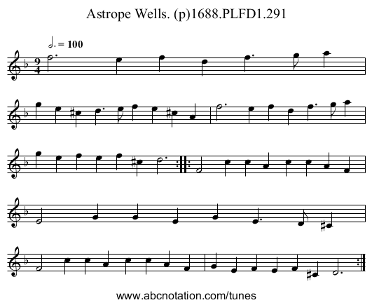 Astrope Wells. (p)1688.PLFD1.291 - staff notation