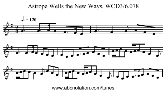 Astrope Wells the New Ways. WCD3/6.078 - staff notation