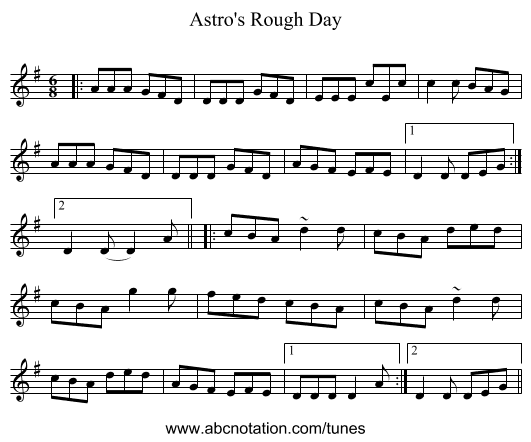Astro's Rough Day - staff notation