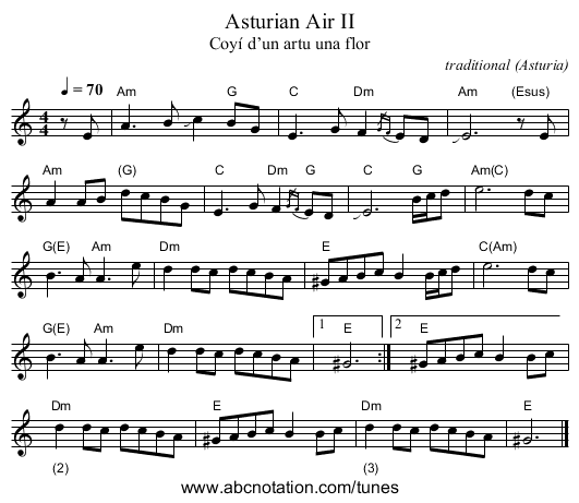Asturian Air II - staff notation