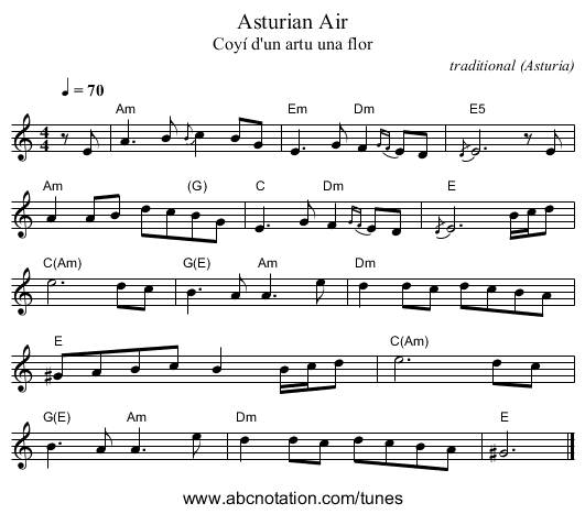 Asturian Air - staff notation