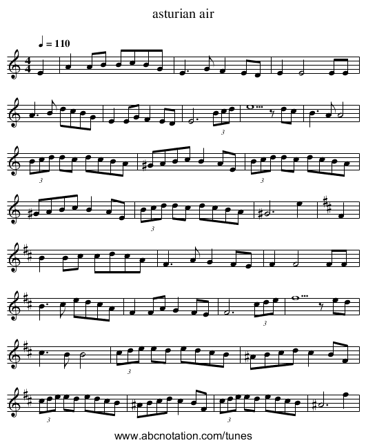 asturian air - staff notation