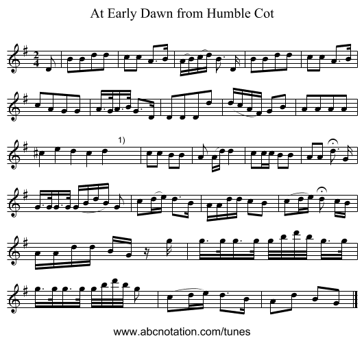 At Early Dawn from Humble Cot - staff notation