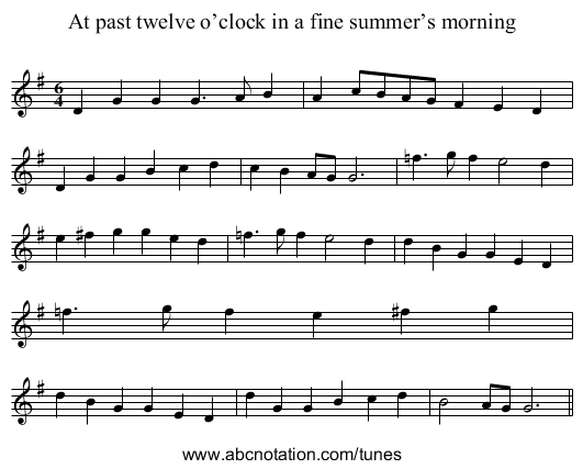 At past twelve o’clock in a fine summer’s morning - staff notation