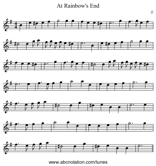At Rainbow's End - staff notation