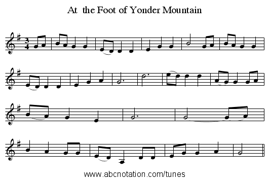 At  the Foot of Yonder Mountain - staff notation