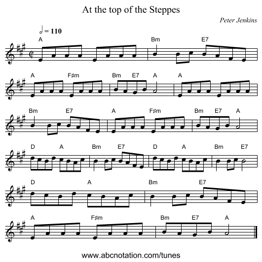 At the top of the Steppes - staff notation