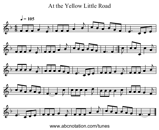 At the Yellow Little Road - staff notation