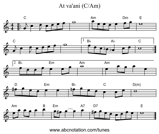 At va'ani (C/Am) - staff notation