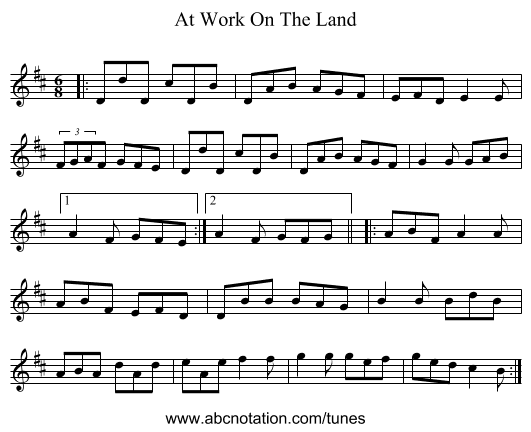 At Work On The Land - staff notation