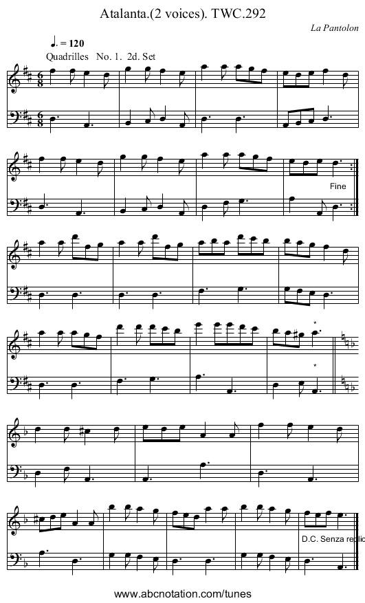 Atalanta.(2 voices). TWC.292 - staff notation